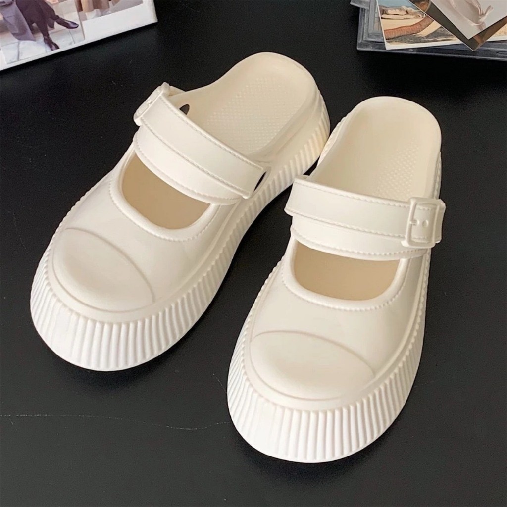 dép sandal quai hậu sục nữ nâng đế 5cm đi mưa đi học làm việc đế bánh mì chất liệu eva mũi tròn thon