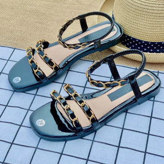 Dép sandal nữ dép quai hậu học sinh thời trang đế thấp kiểu bệt chun dễ đi học da bóng-giày dép 555
