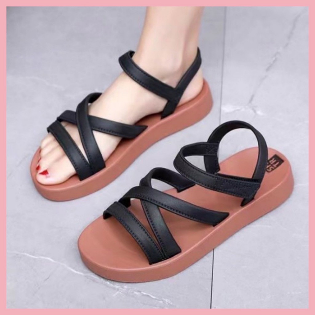Dép quai hậu sandal nữ đế bệt thấp quai dán đi mưa làm văn phòng du lịch thời trang nhiều dây-giày dép xinh 1997