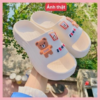 Dép bánh mì 2 quai ngang nữ nâng đế 5cm gắn sticker dáng basic chất liệu eva girl phố chống nước-giày dép xinh 1997