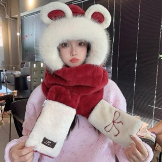 (Bộ Mũ len nữ Hàng Rẻ) , găng tay khăn quàng cổ ấm áp tai thỏ dễ thương mùa đông - Hat
