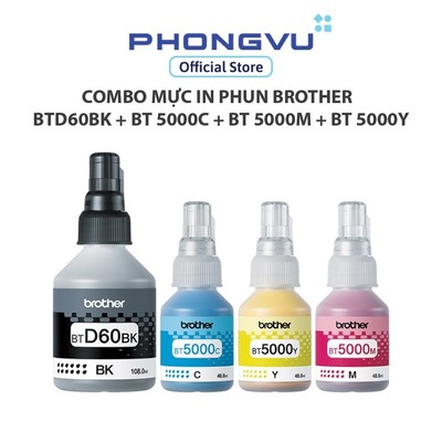 Combo mực in phun Brother BTD60BK + BT 5000C/M/Y - Không bảo hành