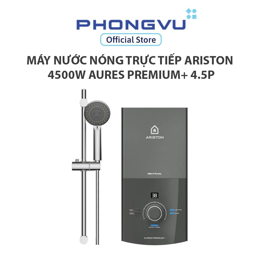  Máy nước nóng trực tiếp Ariston 4500W AURES PREMIUM+ 4.5P - Bơm trợ lực Màn hình Led An toàn ELCB - Bảo hành 24 tháng 