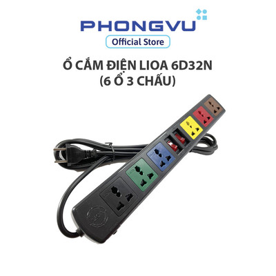 Ổ cắm điện LiOA 6D32N (6 ổ 3 chấu) - Dây 3m - 2200W - Bảo vệ quá tải CB - Bảo hành 24 tháng
