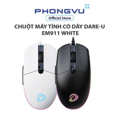 Chuột Gaming DARE-U EM911 (Trắng/Đen) - Cảm biến BRAVO 10000 DPI - Đèn LED RGB - Bảo hành 24 tháng