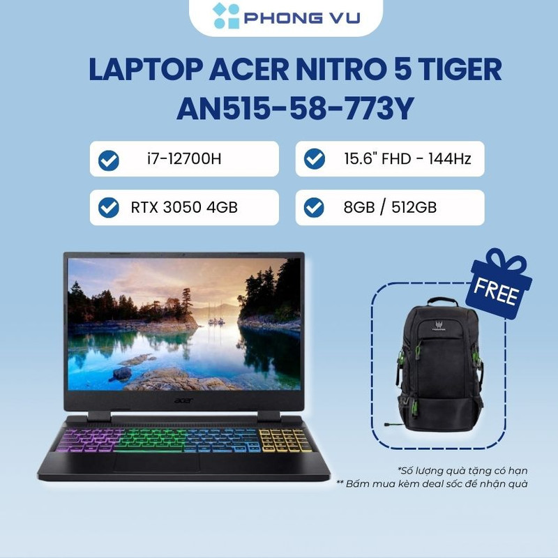 Máy tính xách tay/ Laptop Acer Nitro 5 Tiger AN515-58-773Y (i7-12700H) (NH.QFKSV.001) (Đen) - Bảo hà