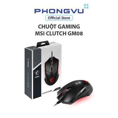 Chuột Gaming MSI Clutch GM08 (Đen) - Cảm biến 3200DPI - Thiết kế Đối xứng - Bảo hành 12 tháng
