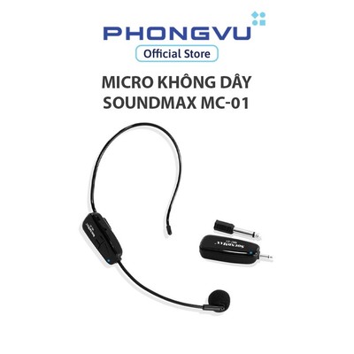 Micro không dây Soundmax MC-01 - Kết nối 2.4GHz, Phạm vi 80m, Jack 3.5mm & 6.0mm - Bảo hành 12 tháng