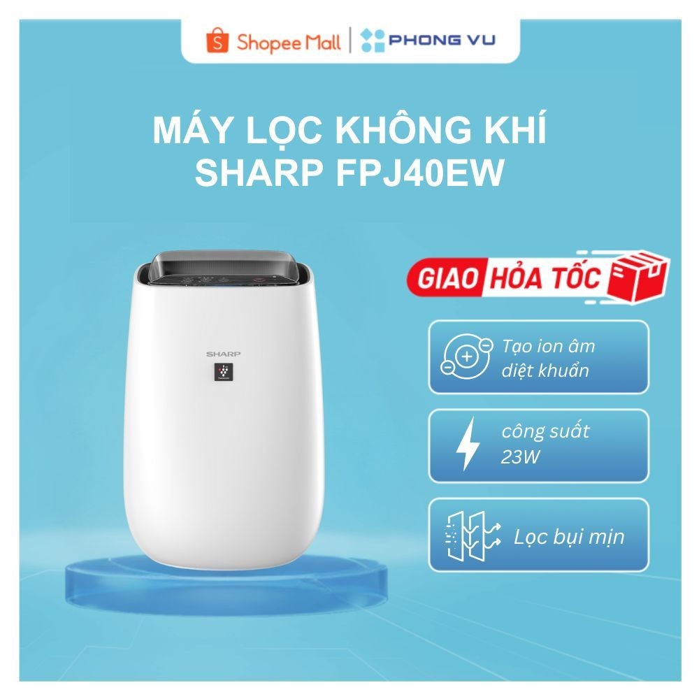 Máy lọc không khi Sharp FP-J40E-W - Lọc 3 lớp, Lọc bụi và khử mùi, Phù hợp diện tích tới 30 m² -  Bảo hành 12 tháng