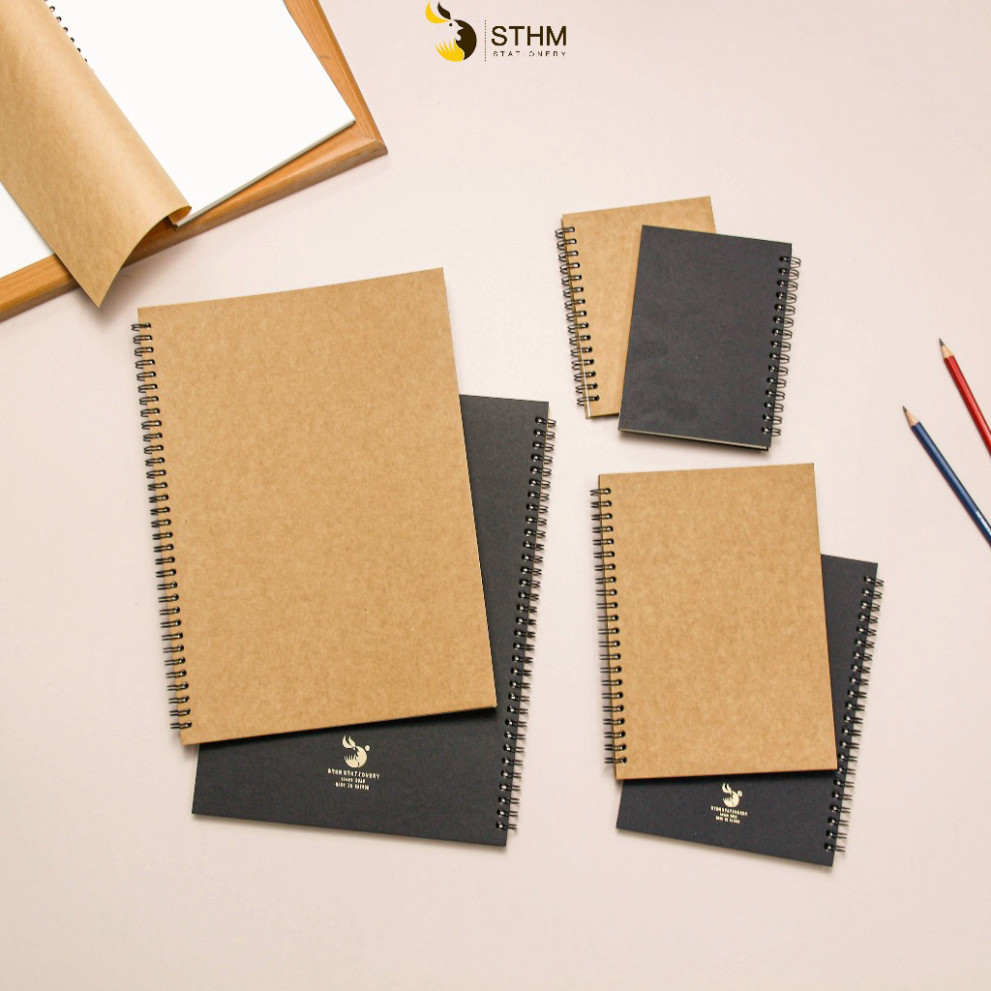 Sổ vẽ sketchbook, vẽ chì, artline, màu thạch, màu nước lớp mỏng giấy kem 130gsm - STHM stationery