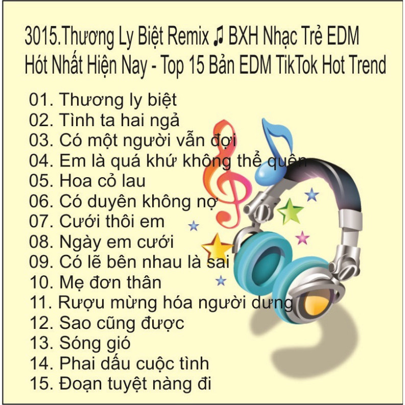 Đĩa CD 3015.Thuong Ly Biet Remix BXH Nhac Tre EDM Hot Nhat Hien Nay Top 15 Ban EDM TikTok Hot Trend
