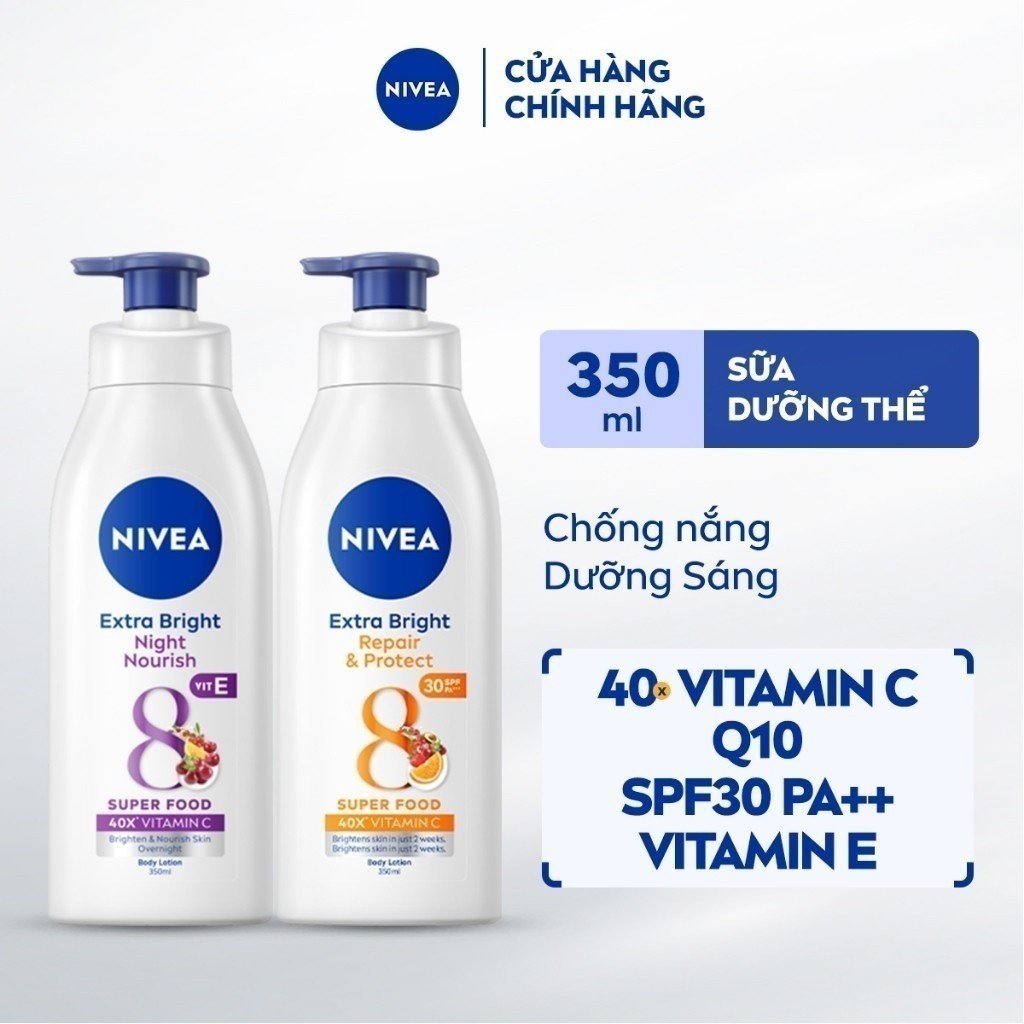 Bộ 2 Sữa Dưỡng Thể NIVEA 8 Super Foods Ngày Và Đêm Dưỡng Sáng Da | Phục Hồi Da | Bảo Vệ Da (350 ml)