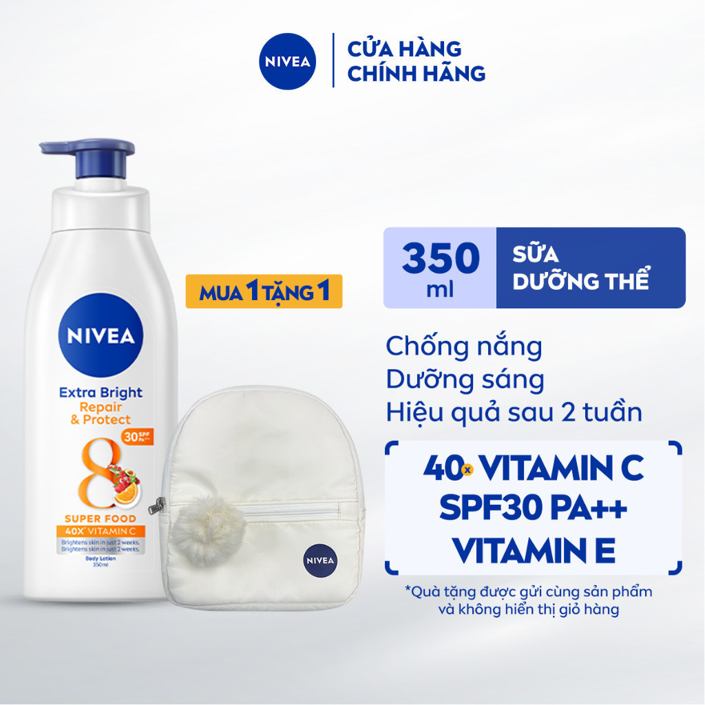 Sữa Dưỡng Thể NIVEA Extra Bright Repair&Protect | Dưỡng Sáng & Chống Nắng SPF30 350ML + Quà Tặng Balo