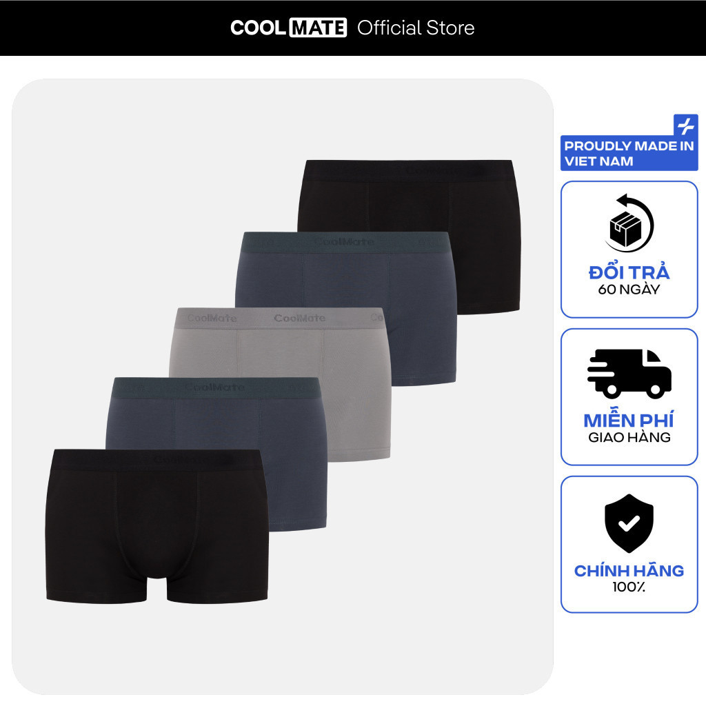 Combo 5 quần lót sịp nam Trunk Cotton (2-3 màu) co giãn thoải mái Coolmate