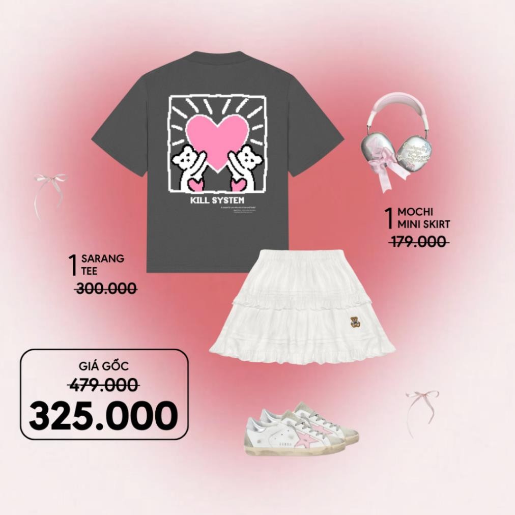 [SET VÁY ÁO] Set 2 món 1 Áo Sarang Tee Xám và 1 Chân váy  Trắng Taiduc Store