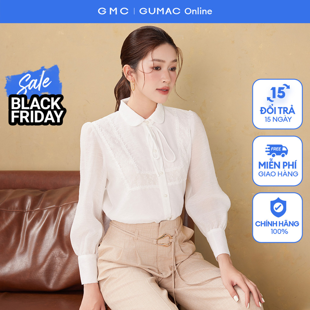 Áo sơmi phối ren hoa thời trang GUMAC AE09044