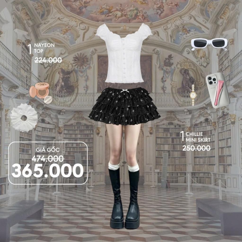 [SET VÁY ÁO ] 1 Áo phối ren Nayeon Trắng  và 1 Chân váy Chillie Taiduc Store
