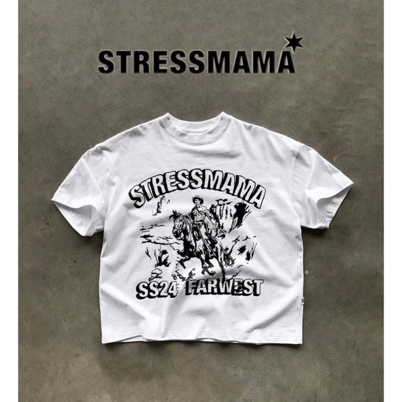 [CHÍNH HÃNG] Áo Thun Stress Mama  Far West Màu Trắng In Hình Trước Và Sau (Tặng kèm túi vải Stressma