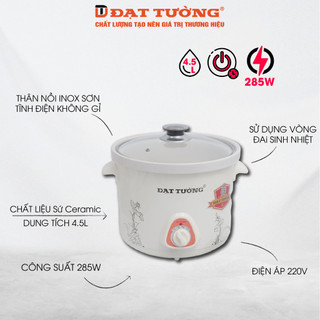 Nồi Nấu Chậm 4,5 Lít Đạt Tường, Kho Thịt, Hấp, Đa Năng, Giữ Nhiệt Lâu với Lõi Sứ Ceramic– DTSC-45