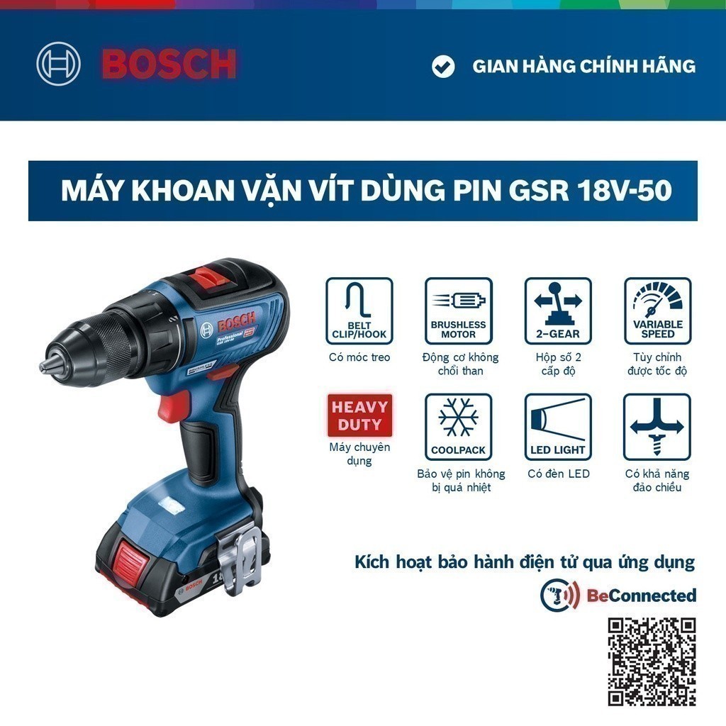 Máy khoan vặn vít dùng pin Bosch GSR 18V-50