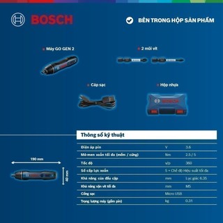 Máy vặn vít dùng pin Bosch GO GEN 2 (2 mũi vít)
