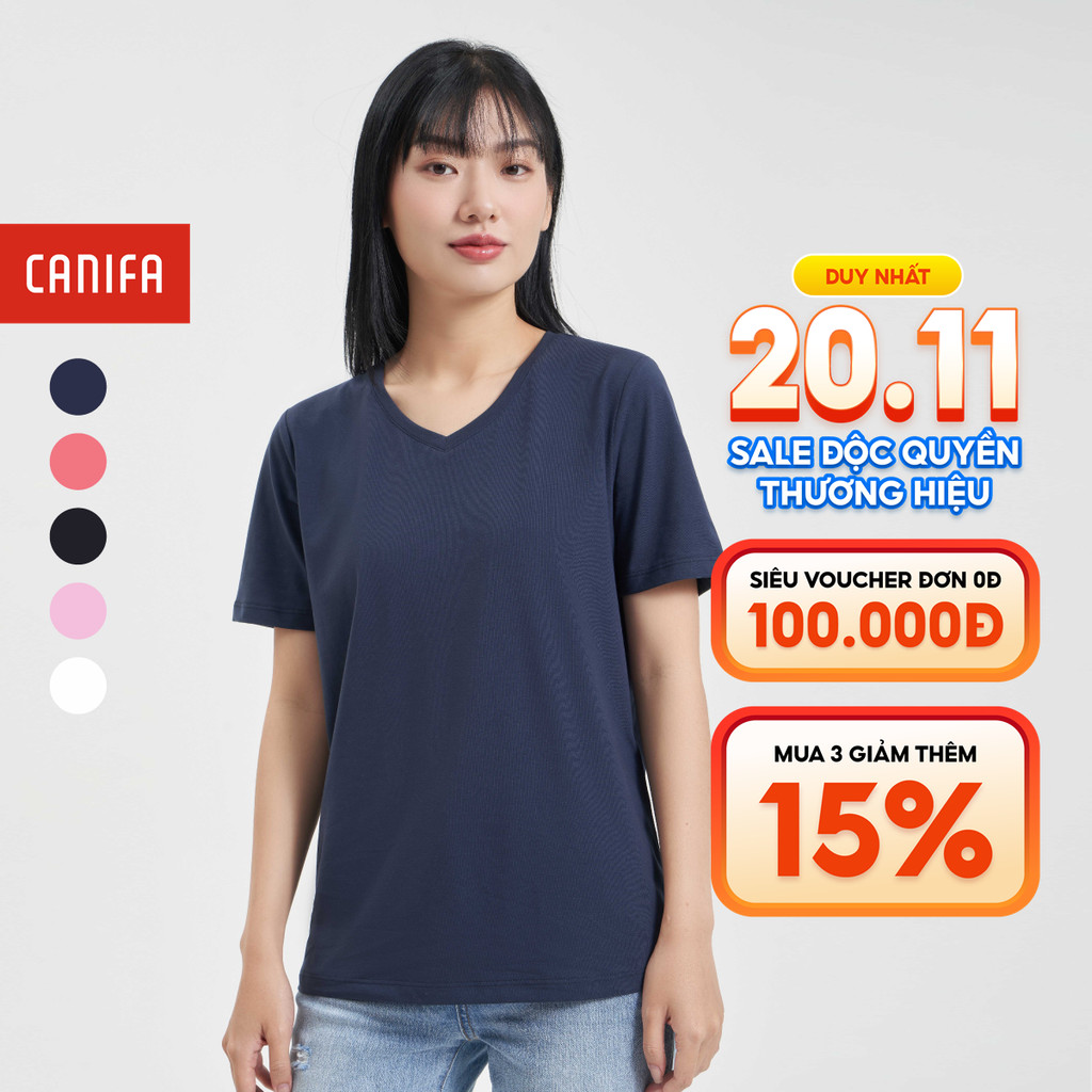 Áo phông nữ CANIFA thun basic cộc tay chất liệu cotton pha 6TS24A004
