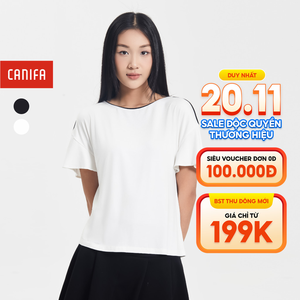 Áo phông nữ CANIFA áo thun nữ tay bèo chất liệu viscose mềm mại 6TS24S010
