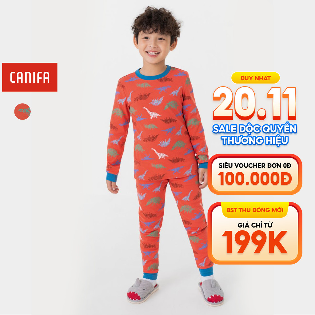 Bộ mặc nhà bé trai CANIFA chất liệu cotton áo dài tay quần dài dáng body 2LS23W008