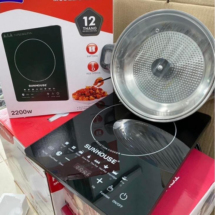 Bếp Từ Cảm Ứng SUNHOUSE thế hệ mới , Bếp Điện Từ Đơn Kèm Nồi ( MẦU ĐỎ )