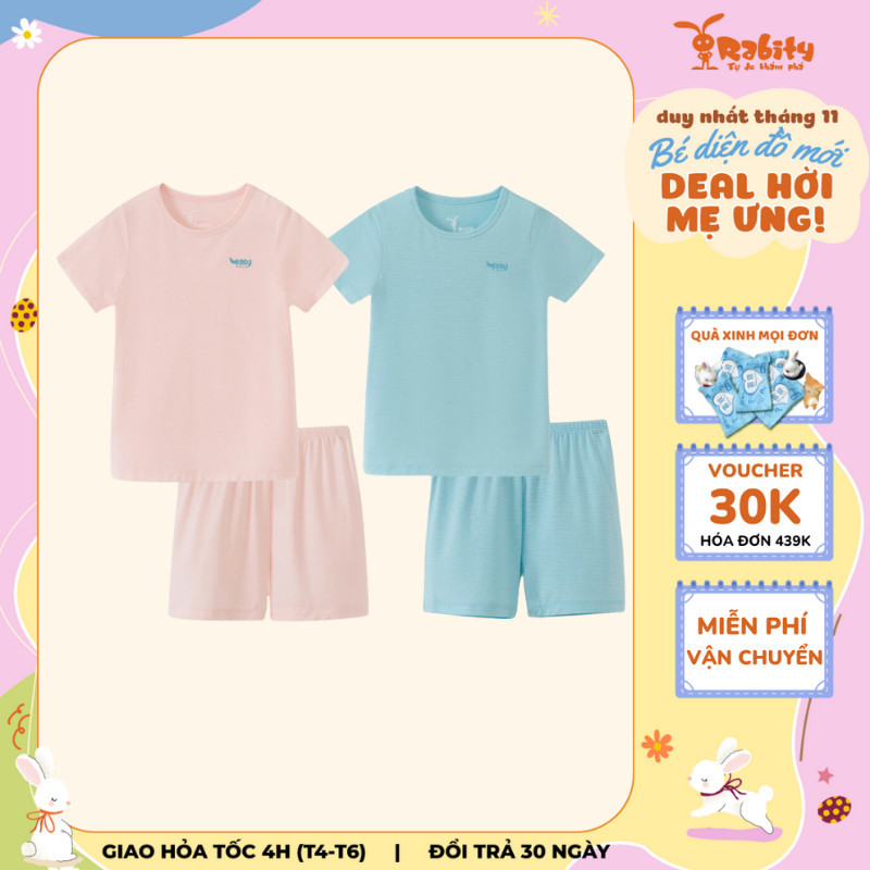 Đồ bộ ngắn thun cotton bé trai bé gái ngắn tay Rabity an toàn cho trẻ sơ sinh 91005