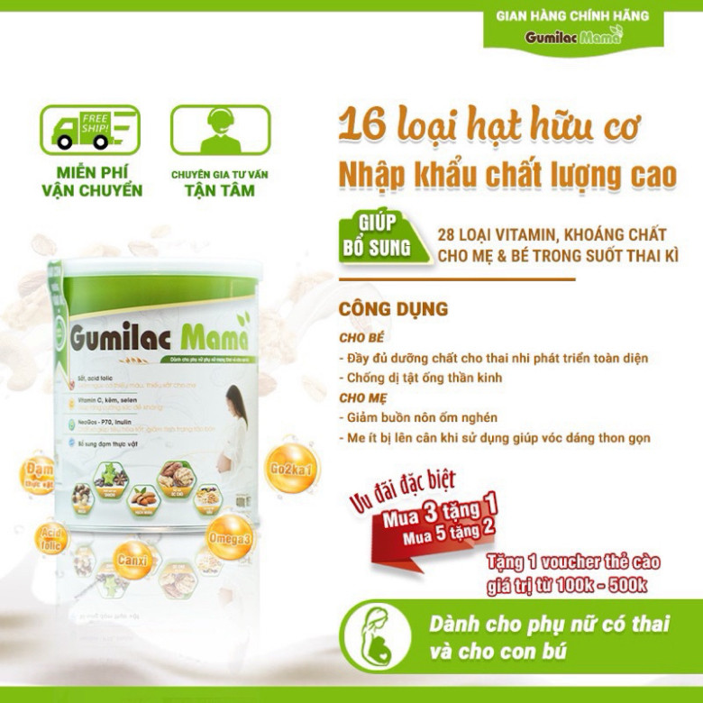 [Mua 3 tặng 1] Sữa hạt bầu Gumilac Mama lon 650g hỗ trợ dinh dưỡng toàn diện cho mẹ trong suốt thai kì