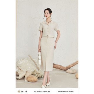 Chân váy gân be túi chéo xẻ giữa thiết kế Elise ES2409008BKWOBE