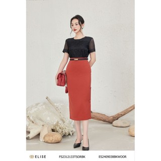 Chân váy cam đỏ đính cúc vạt gấu thiết kế Elise ES2409038BKWOOR