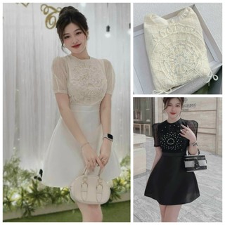 Váy Tiểu Thư Xinh Nhẹ Nhàng Tafta Phối Họa Tiết Ren Cao Cấp BY8527