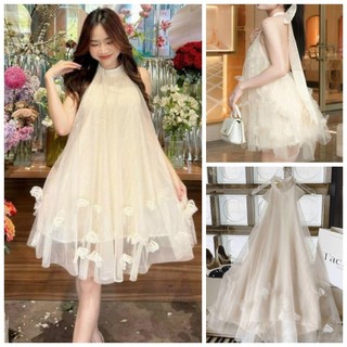 Đầm Maxi Xòe Bồng Voan Lưới Phối Họa Tiết Hoa Nổi Xinh Xắn BY8632