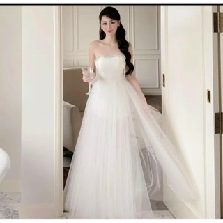 Đầm Xòe Dự Tiệc Tiểu Thư Cúp Ngực Đính Đá Phối Voan Xẻ Tà BY6801