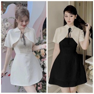 Đầm Xòe 2 Dây Xếp Ly Ngực Kèm Áo Khoác Ngoài Dự Tiệc Cực xinh Xắn BY8596