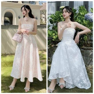 Đầm MAXI 2 Dây Xòe Kèm Hoa Cổ Flora Dress BY8561