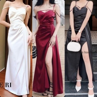 Đầm Dài Dự Tiệc lụa Hai Dây Xẻ Tà Cách Điệu Siêu Xinh Siêu Sang Chảnh BY8542