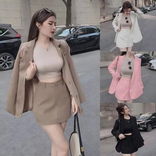  Set Bộ Vest Nữ Áo Tay Dài Phối Chân Váy Chữ A Sang Chảnh | Đen Trắng Hồng Nâu BY7134 