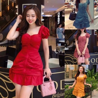 Đầm Nữ Bẹt Vai Hàng Nút Nữ Tính Dạo Phố BY8128