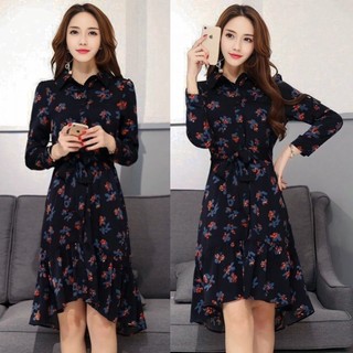 Đầm Suông Họa Tiết Hoa Xanh Đen Sang Trọng Dạo Phố  BY4445