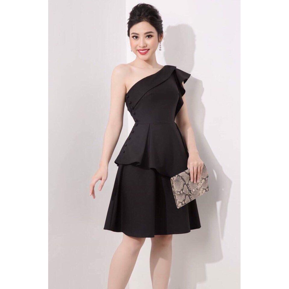 Đầm Xòe Dự Tiệc Lệch Vai Phối Nút Eo BY8115