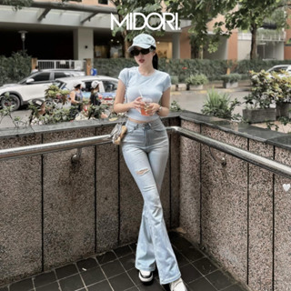 Quần bò jean ống loe nữ rách gối cá tính S038, Quần loe nữ chất jean co giãn ôm body tôn dáng