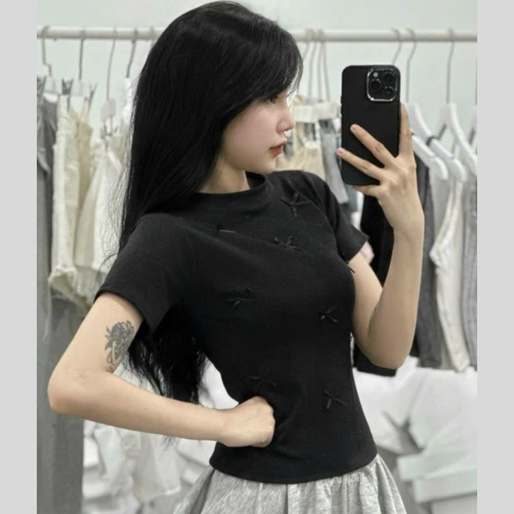 Áo Thun Baby Tee Nữ BB Kiểu Đính Nhiều Nơ Dễ Thương A51124