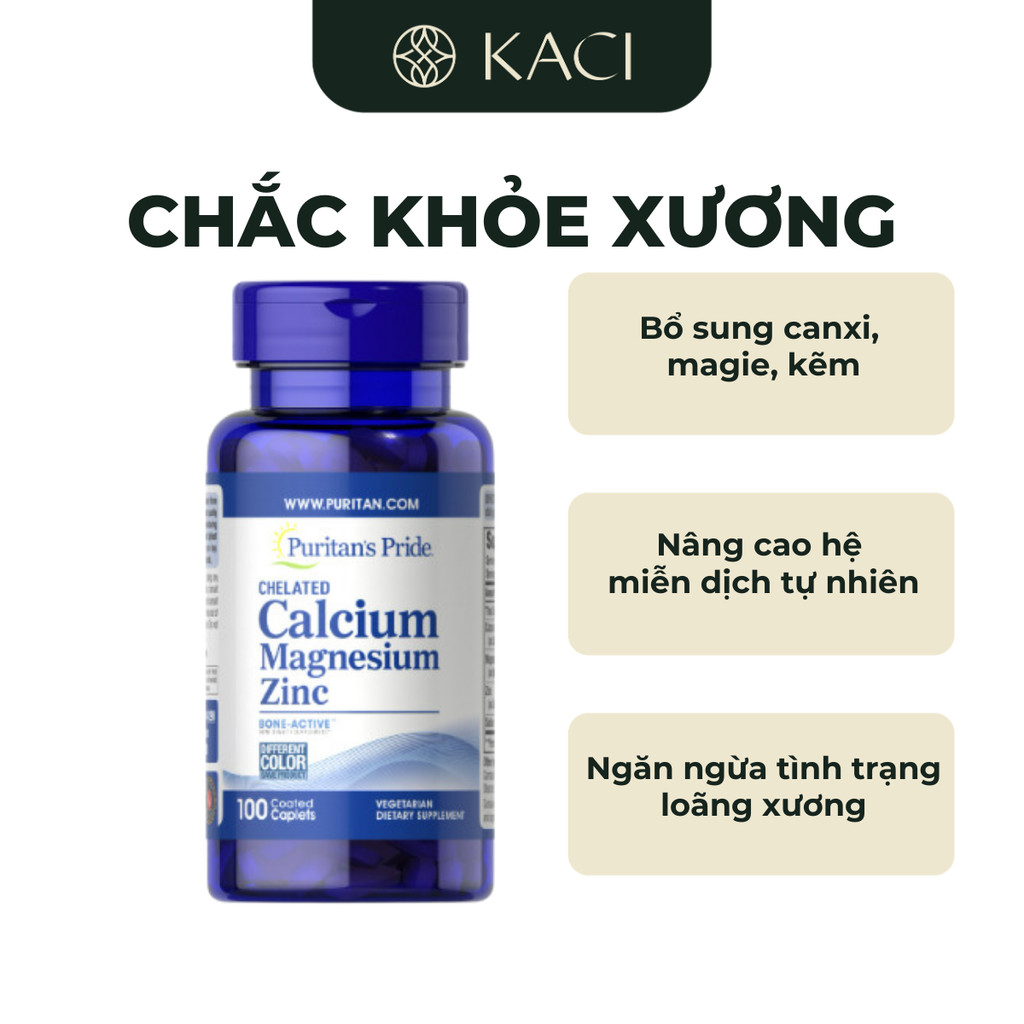 Viên Uống Puritan's Pride Chelated Calcium Magnesium Zinc Hỗ Trợ Chắc Khỏe Xương Khớp