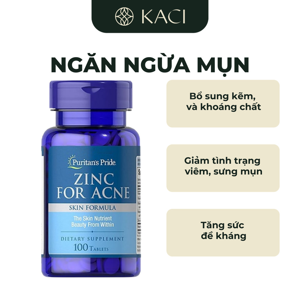 Viên Uống Bổ Sung Kẽm, Ngăn Ngừa Mụn Puritan’s Pride Zinc For Acne