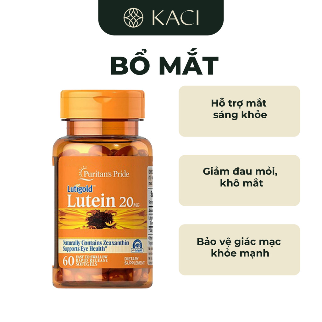 Viên Uống Bổ Mắt, Tăng Cường Thị Lực Puritan’s Pride Lutigold Lutein 20mg