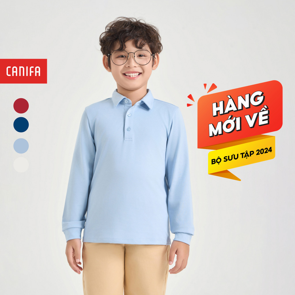Áo polo bé trai CANIFA dài tay dáng regular chất liệu lacoste pha 2TP24W001