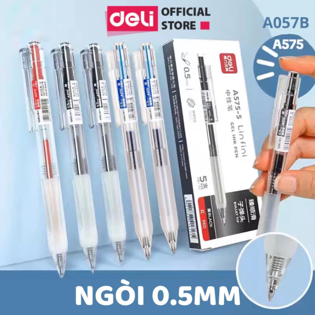 【DEAL 1K】Bút Gel Bút Bi Nước Deli A057B Mực Màu Đen Xanh Đỏ Chính Hãng Bút Mực Gel Ngòi 0.5mm